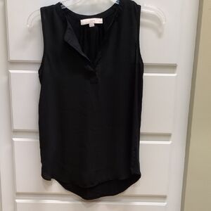 LOFT Women's Black Sleeveless Split-Neck Top, Size XXSP, Very Good Condition